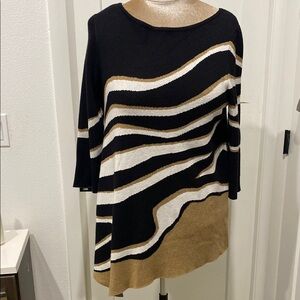 Chico's Black & Tan Striped Asymmetrical Sweater |Size Large